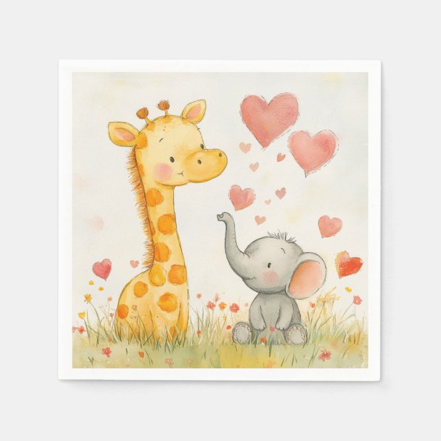 WasserfarbenGiraffe und Elephant Serviette (Vorderseite)