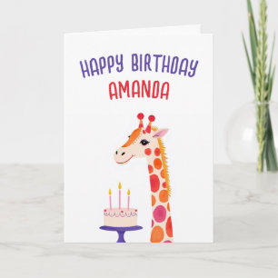 WasserfarbenGiraffe zum Geburtstag von Kuchen und  Karte