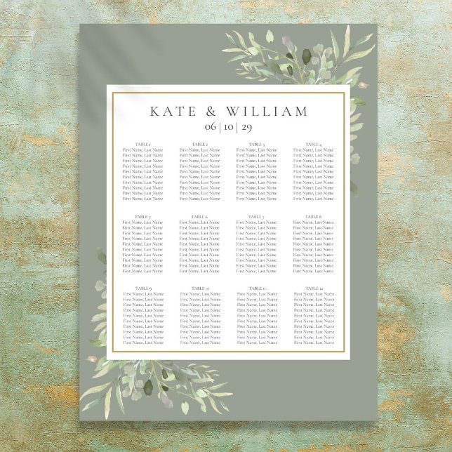 Wasserfarbengrün Hochzeitsskizze Poster (Watercolor Greenery Sage Wedding Seating Chart)