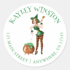 WasserfarbenHalloween-Mode-Mädchen Hexenadresse Runder Aufkleber