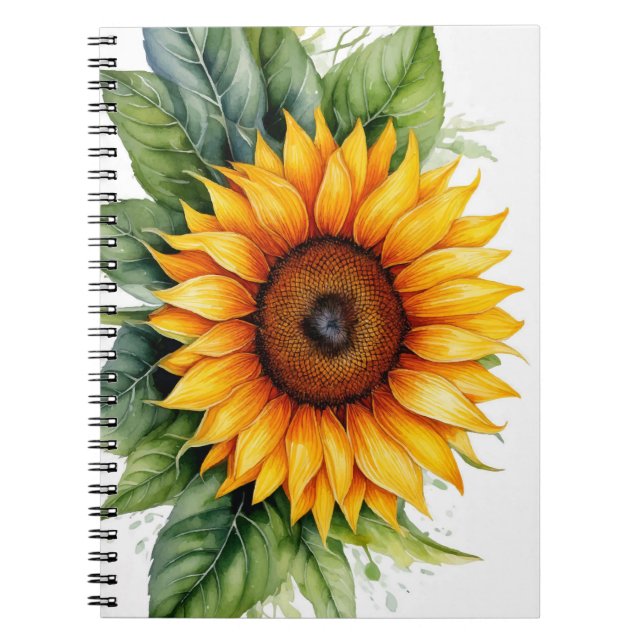 Wasserfarbenhandgezogenes SonnenblumenNotebook Notizblock (Vorderseite)