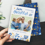 Wasserfarbenhappy Hanukkah Peace Liebe Latkes Foto<br><div class="desc">Senden Sie Ihre Wünsche mit dieser Foto Holiday Card,  die ein Watercolor Happy Hanukkah Script und Menorah Candles,  um Ihre Grußbotschaft zu markieren.</div>
