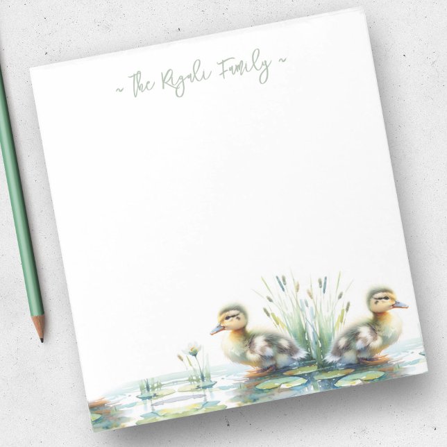 Wasserfarbenherden Personalisiertes Geschirr Notizblock (Watercolor duck notepads personalized sage green name)