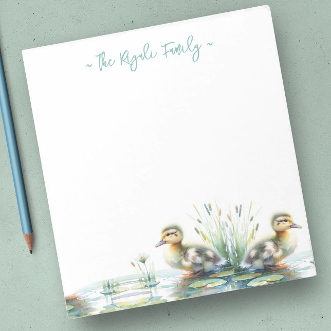 Wasserfarbenherden Personalisiertes Geschirr Notizblock (Duck notepads feature a bottom boarder of watercolor ducklings. Personalized custom template)