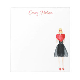 Wasserfarbenherz Fashion Girl Notepad Notizblock