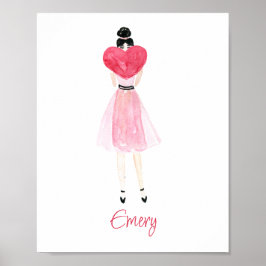 Wasserfarbenherz-Fashion Girl Poster