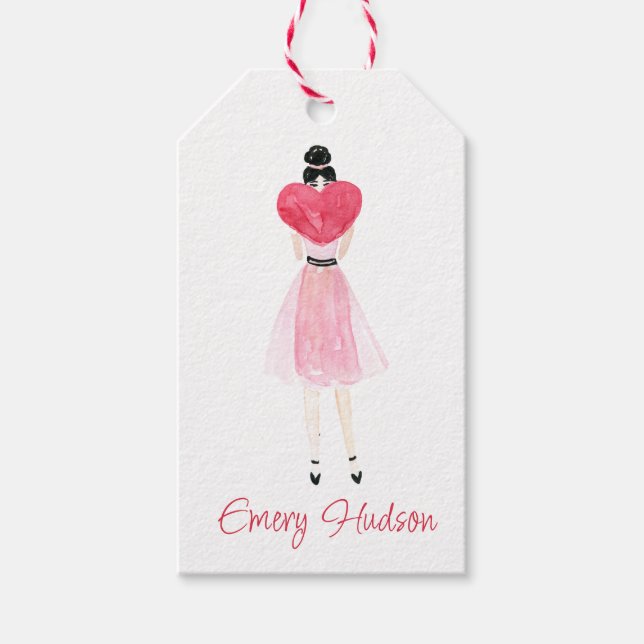 Wasserfarbenherz-Mode-Girl-Geschenketiketten Geschenkanhänger (Vorderseite)