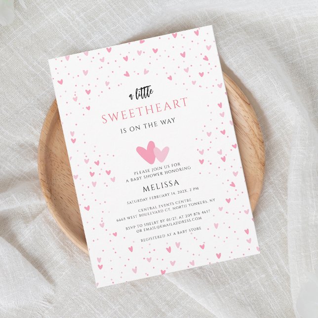 Wasserfarbenherz Sweetheart Girl Baby Dusche Einladung (Pink Hearts Girl Baby Shower Invitation)