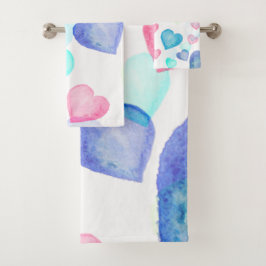Wasserfarbenherzen Badhandtuch Set