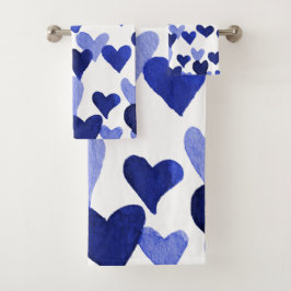 Wasserfarbenherzen brachen in blau aus badhandtuch set