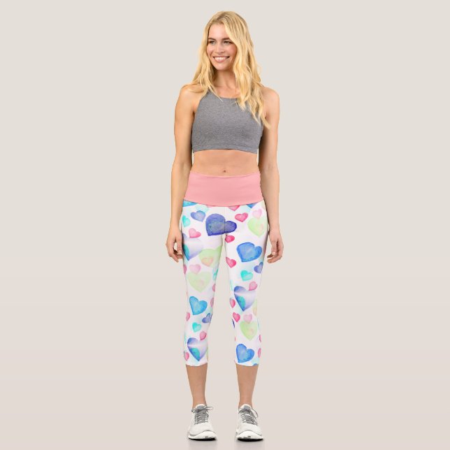 Wasserfarbenherzen Capri Leggings (Vorderseite)