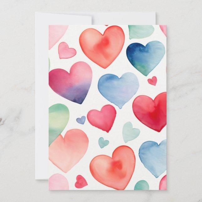 Wasserfarbenherzen Einladung (Vorderseite)