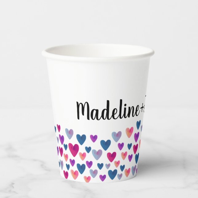 Wasserfarbenherzen für den Papiercup Pappbecher (Vorderseite)