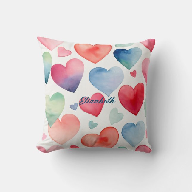 Wasserfarbenherzen Kissen (Vorderseite)