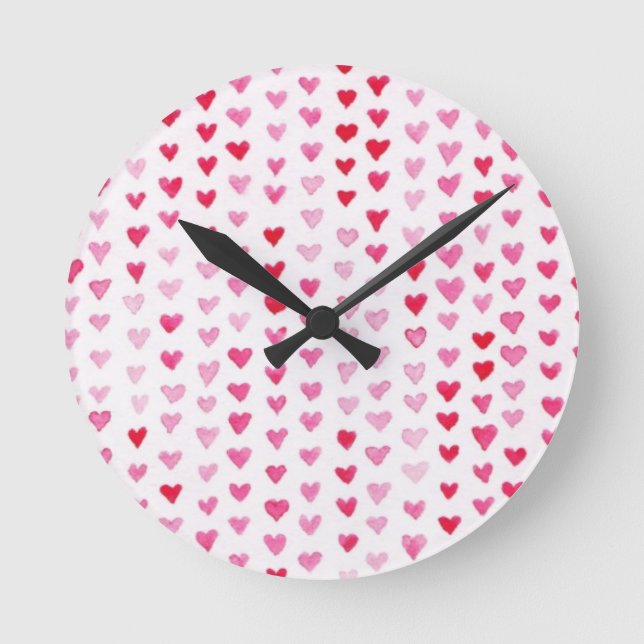 Wasserfarbenherzen Runde Wanduhr (Vorderseite)