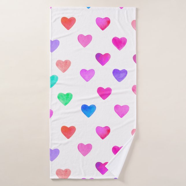 Wasserfarbenherzen von Hand, Muster Valentins Badehandtuch (Badehandtuch)