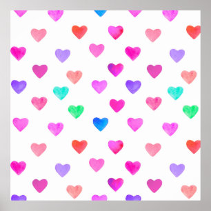 Wasserfarbenherzen von Hand, Muster Valentins Poster