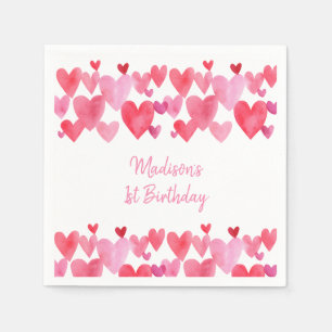 Wasserfarbenherzen zum Geburtstag Serviette