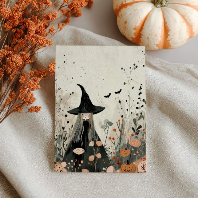 Wasserfarbenhexe Fall Foliage Whimsisches Hallowee Postkarte (Von Creator hochgeladen)