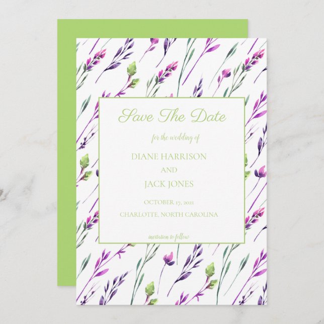 Wasserfarbenhochzeit Datum speichern Einladung (Vorne/Hinten)