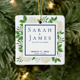 Wasserfarbenhochzeit mit weißem Hydrangeas rettet  Keramikornament