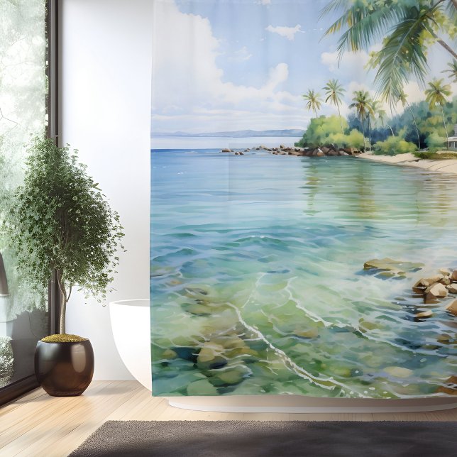 Wasserfarbeninsel Paradise Cove Duschvorhang (Von Creator hochgeladen)