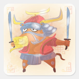 Wasserfarbenjahr des Ochsen, Samurai Quadratischer Aufkleber