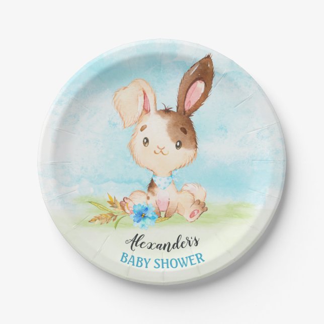 Wasserfarbenjunge Bunny Baby Showfarm Pappteller (Vorderseite)