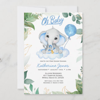 Wasserfarbenjunge Elephant Baby Dusche Einladung