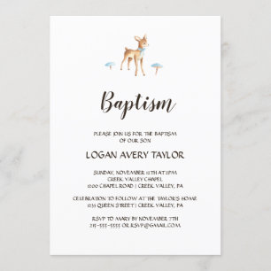 Wasserfarbenjunge Hirsche auf weißer Taufe Einladung