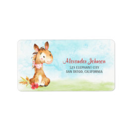 Wasserfarbenjunge Pferdeschwulstdusche Adressaufkleber