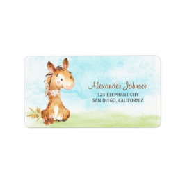 Wasserfarbenjunge Pferdeschwulstdusche Adressaufkleber