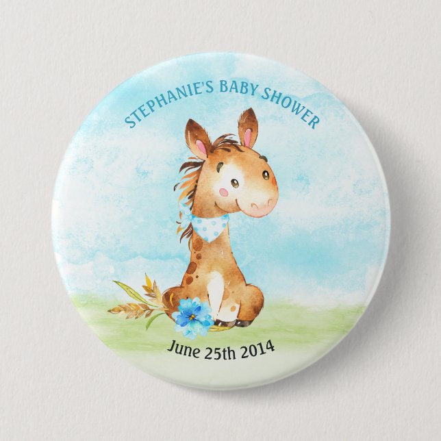 Wasserfarbenjunge Pferdeschwulstdusche Button (Vorderseite)