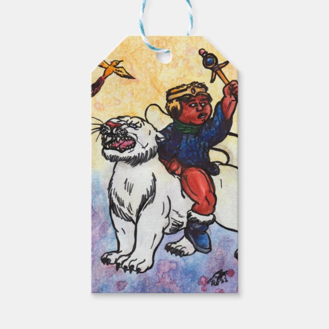 Wasserfarbenjunge Riesenfahrten mit dem Power der  Geschenkanhänger (Vorderseite)