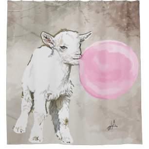 Wasserfarbenjunge Ziege mit Bubblegum Duschvorhang