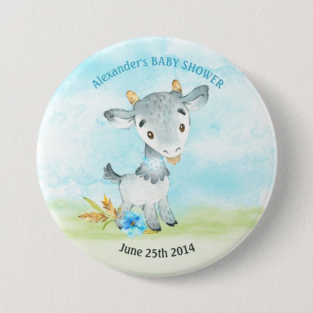 Wasserfarbenjunge Ziegenjunge-Babyduschfarm Button (Vorderseite)