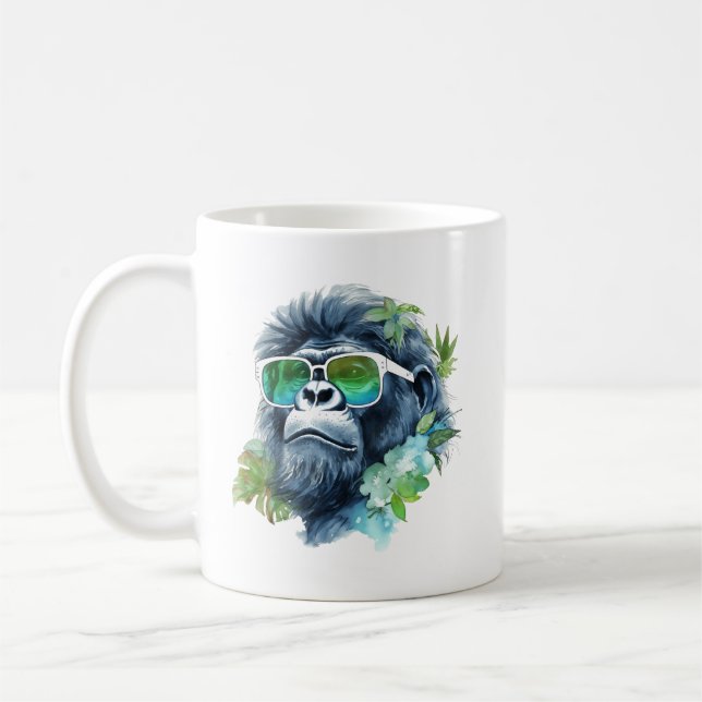WasserfarbenJungle Gorilla mit Sonnenbrille und Bl Kaffeetasse (Links)
