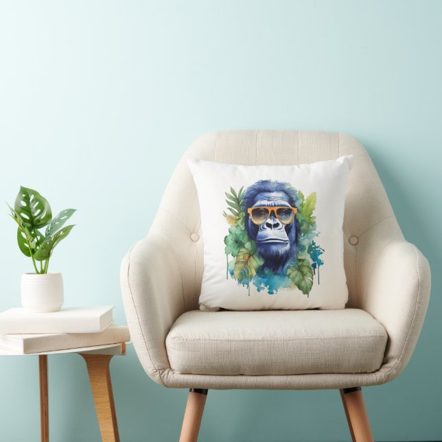 WasserfarbenJungle Gorilla mit Sonnenbrille und Bl Kissen (Stuhl )