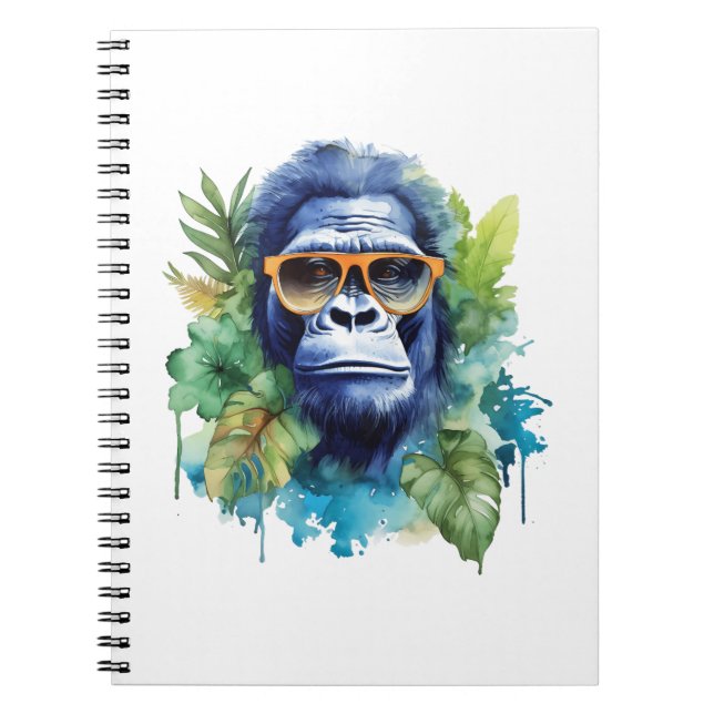 WasserfarbenJungle Gorilla mit Sonnenbrille und Bl Notizblock (Vorderseite)