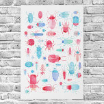 Wasserfarbenkäfer Künstlicher Leinwanddruck<br><div class="desc">Helle und farbenfrohe Wasserfarbenkäfer und Käfer-Muster. Rosa,  Türkis und Blau auf weißem Hintergrund. Ideal für Entomologen und Naturliebhaber! Originelle Kunst von Nic Squirrell.</div>