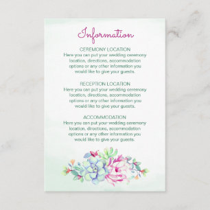 Wasserfarbenkakteen Hochzeitinformationskarten Begleitkarte