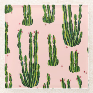 Wasserfarbenkakti: Blühendes nahtloses Muster Glasuntersetzer