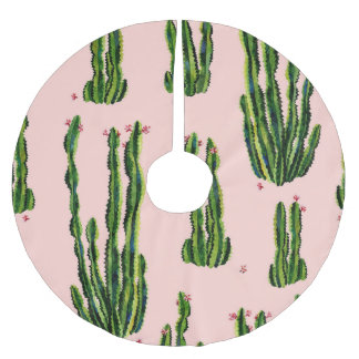 Wasserfarbenkakti: Blühendes nahtloses Muster Polyester Weihnachtsbaumdecke