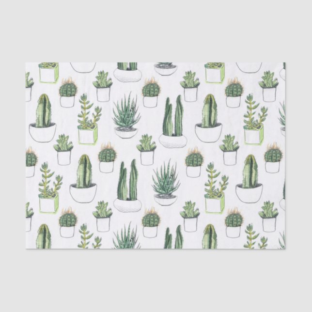 Wasserfarbenkakti und Sukkulatur Seidenpapier (Vorderseite)