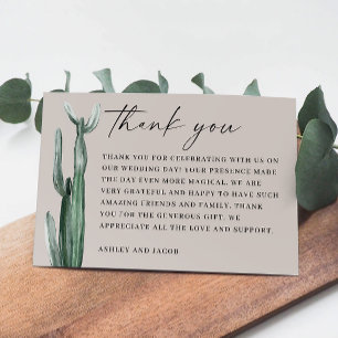 Wasserfarbenkaktus Hochzeit. Light Taupe Gray Wüst Dankeskarte