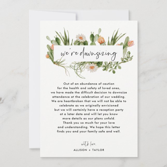 Wasserfarbenkaktus Kleinere Hochzeitaktualisierung Einladung (Vorderseite)