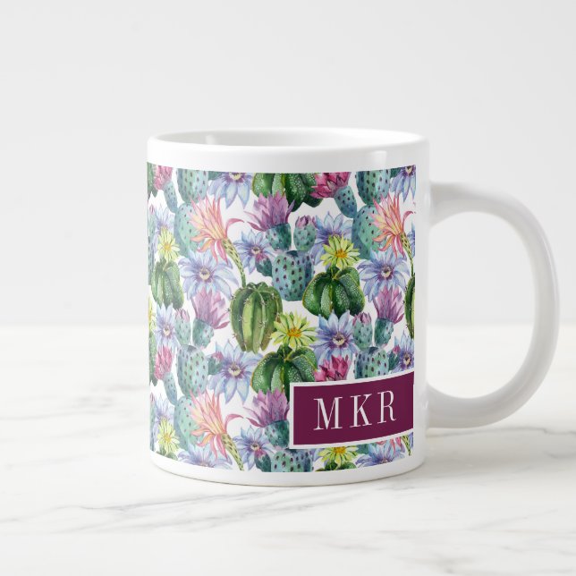 Wasserfarbenkaktus-Muster Jumbo-Tasse (Rechts)