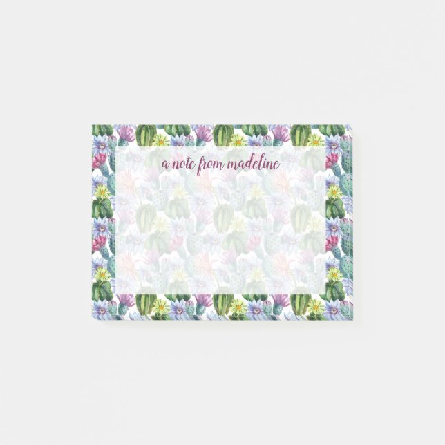 Wasserfarbenkaktus-Muster Post-it Klebezettel (Vorderseite)