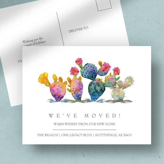 Wasserfarbenkaktus Neue Ankündigung zur Zuhause-Be Postkarte (Moving announcement postcards watercolor cactus)