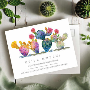 Wasserfarbenkaktus Neue Ankündigung zur Zuhause-Be Postkarte